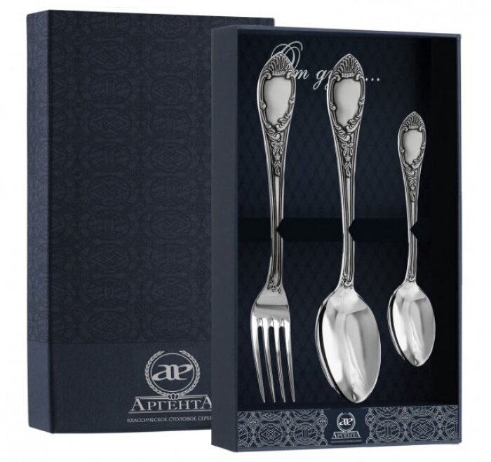 Серебряный столовый набор "Престиж": вилка, ложка, чайная ложка, с чернением - артикул: AK01668 - стоимость: 79 800 руб. Серебряный столовый набор "Престиж": вилка, ложка, чайная ложка, с чернением - артикул: AK01668 | Мосподарок