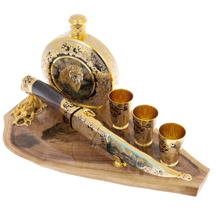 Набор для водки "Рысь" с ножом, на 3 персоны, Златоуст - артикул: 301532 | Мосподарок 