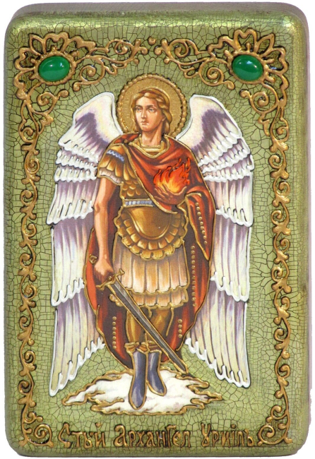 Настольная икона "Архангел Уриил" на мореном дубе