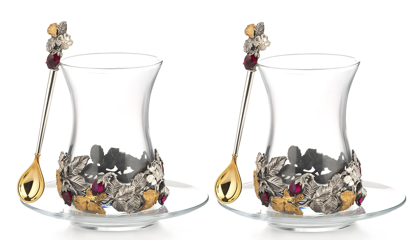 Набор из 2-х армудов "Земляника" с блюдцем и ложкой - артикул: ALT01836 | Мосподарок 