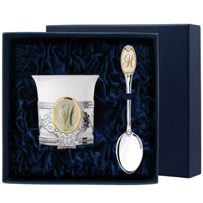 Серебряный набор для кофе "Август Октавиан": ложка с буквой Н, чашка Серебряный набор для кофе "Август Октавиан": ложка с буквой Н, чашка