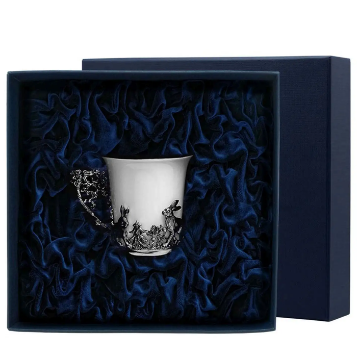 Чашка кофейная из серебра и фарфора "Зайцы" с чернением, на 1 персону - артикул: AK01732 | Мосподарок 