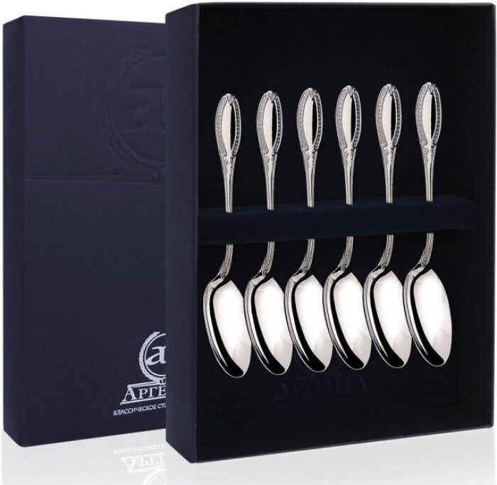 Набор из 6 серебряных кофейных ложек "Император" - артикул: AK01333 - стоимость: 29 100 руб. Набор из 6 серебряных кофейных ложек "Император" - артикул: AK01333 | Мосподарок