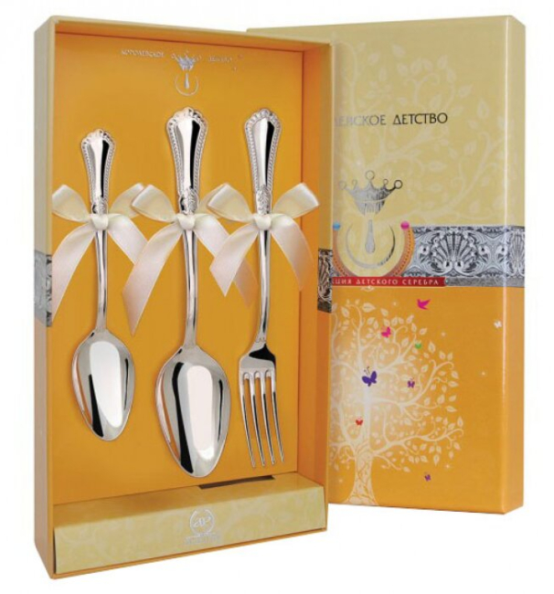 Набор детских серебряных столовых приборов «Фаворит»: вилка, ложка, чайная ложка, на 1 персону