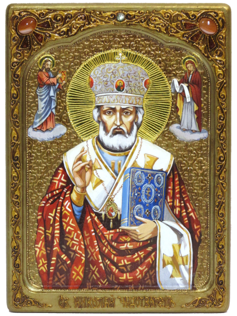 Живописная икона "Святитель Николай, архиепископ Мир Ликийский (Мирликийский)", чудотворец на кипарисе