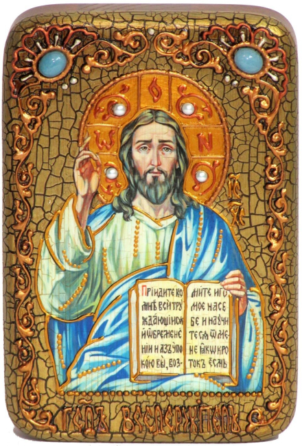 Настольная икона "Господь Вседержитель" на мореном дубе