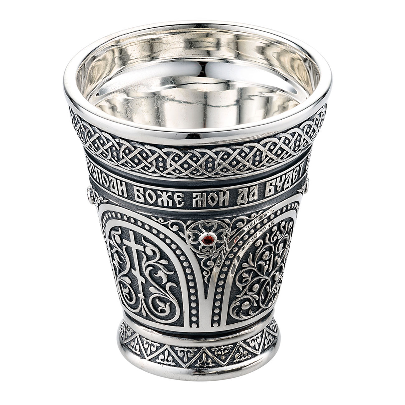 Серебряный стаканчик для святой воды с блюдцем - артикул: ALT01318 | Мосподарок 
