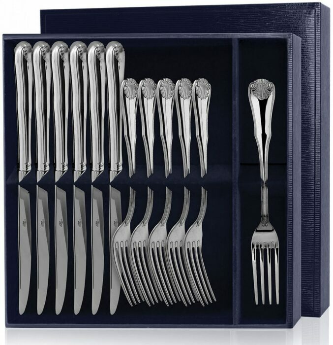 Серебряный столовый набор "Визит": вилка и нож, на 6 персон - артикул: AK01375 - стоимость: 222 400 руб. Серебряный столовый набор "Визит": вилка и нож, на 6 персон - артикул: AK01375 | Мосподарок