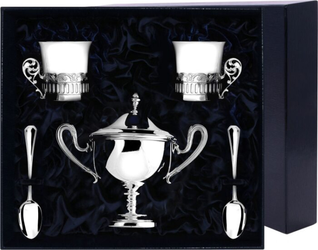Кофейный набор из серебра "Богема": ложка, чашка, сахарница