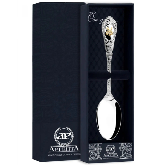 Серебряная чайная ложка "Фамильная" с вставкой из золота "Н" Серебряная чайная ложка "Фамильная" с вставкой из золота "Н"