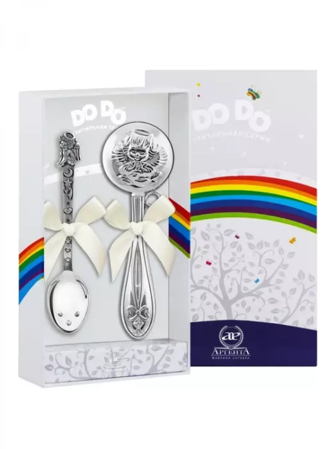 Серебряный набор для малышей DODO "Ангел": ложка и погремушка, на 1 персону Серебряный набор для малышей DODO "Ангел": ложка и погремушка, на 1 персону