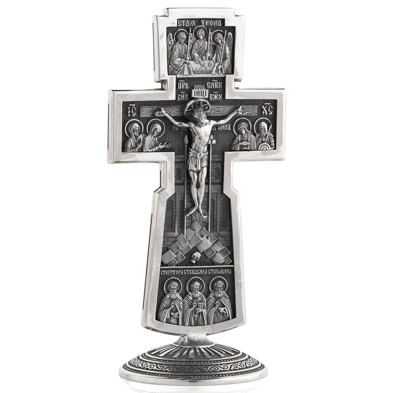 Серебряный крест «Троица» на подставке