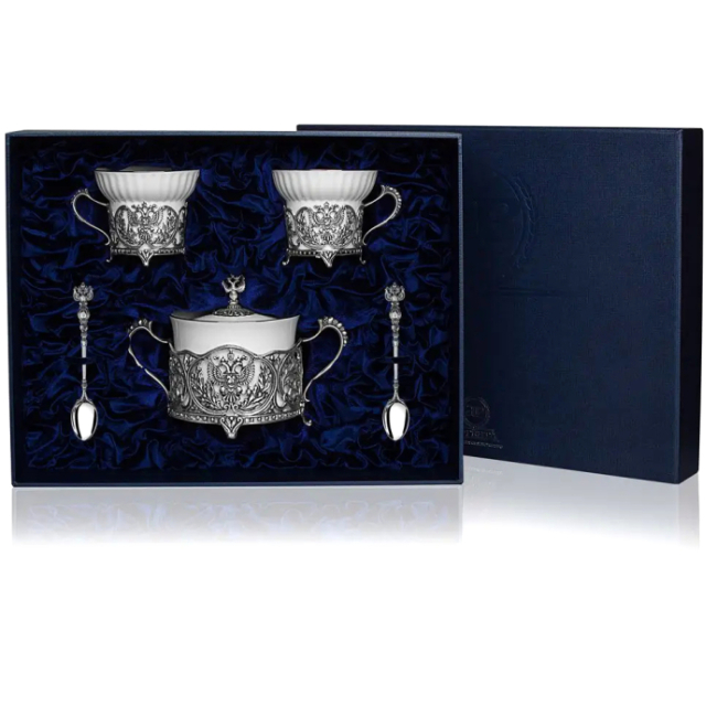 Чайный набор "Герб РФ" с чернением, на 2 персоны Чайный набор "Герб РФ" с чернением, на 2 персоны