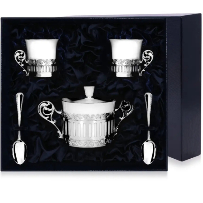 Кофейный набор из серебра "Богема" на 2 персоны, с сахарницей