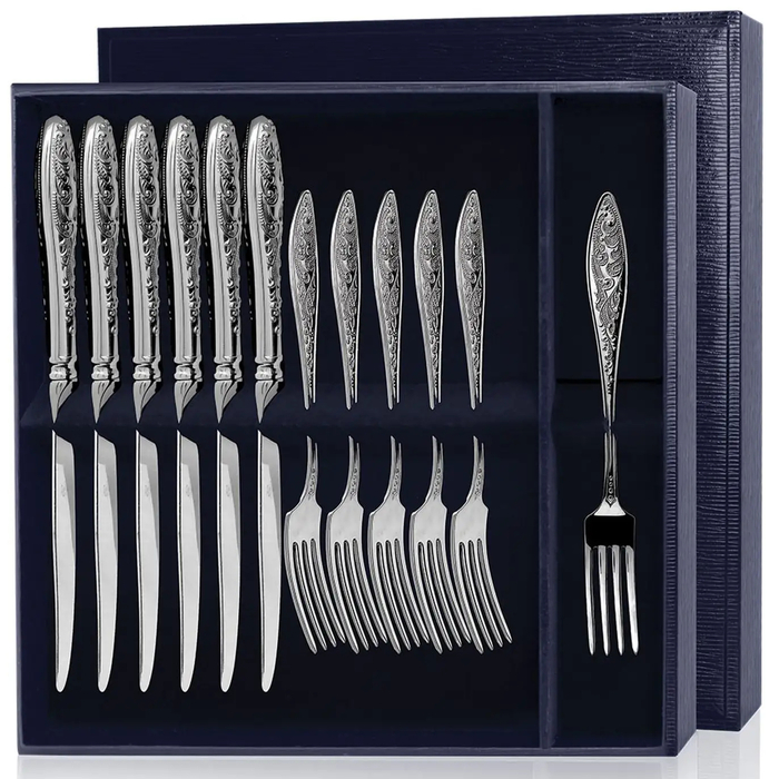 Набор серебряный десертный "Морозко" 12 предметов, на 6 персон, в футляре - артикул: AK01753 | Мосподарок 