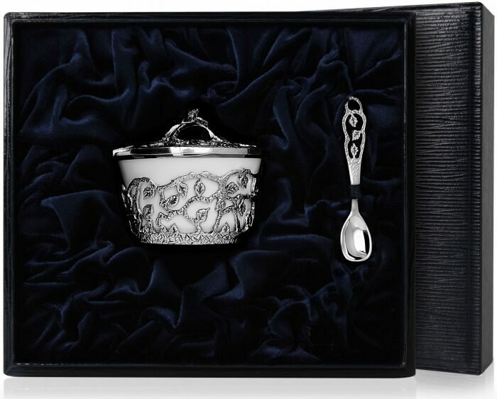 Серебряная солонка "Листопад" с чернением - артикул: AK01117 - стоимость: 35 600 руб. Серебряная солонка "Листопад" с чернением - артикул: AK01117 | Мосподарок