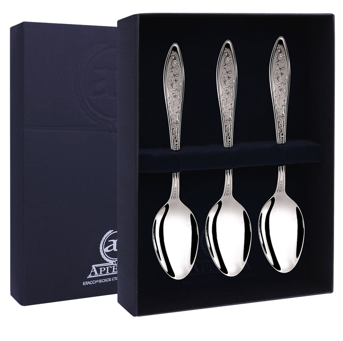Серебряный набор чайных ложек "Морозко" на 3 персоны - артикул: AK01660 - стоимость: 30 100 руб. Серебряный набор чайных ложек "Морозко" на 3 персоны - артикул: AK01660 | Мосподарок