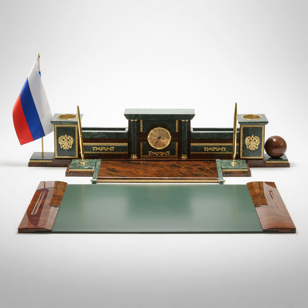 Настольный набор из обсидиана и мрамора "Герб РФ" - артикул: AR1313 | Мосподарок 