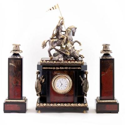 Каминные часы "Георгий Победоносец" с подсвечниками