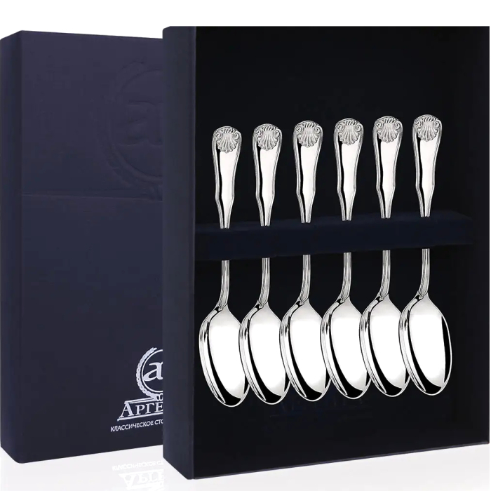 Набор из 6 серебряных кофейных ложек "Визит" - артикул: AK01233 | Мосподарок 