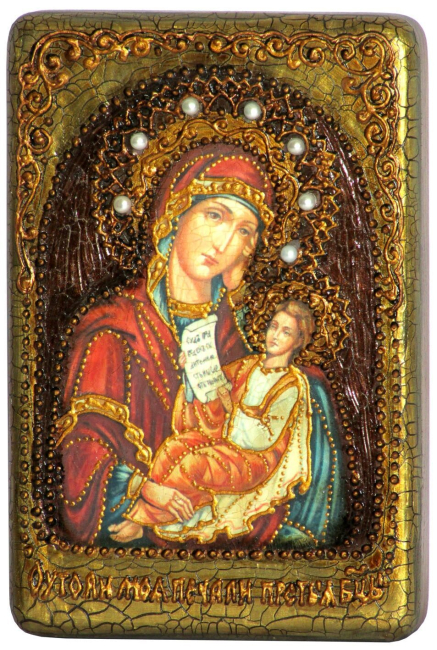 Настольная икона "Образ Божией Матери "Утоли моя печали" на мореном дубе