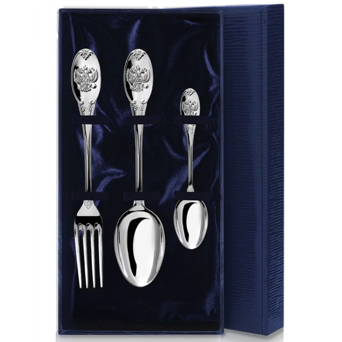 Набор из 3 столовых серебряных приборов "Единство": вилка, ложка, чайная ложка, на 1 персону - артикул: AK01252 - стоимость: 53 400 руб. Набор из 3 столовых серебряных приборов "Единство": вилка, ложка, чайная ложка, на 1 персону - артикул: AK01252 | Мосподарок