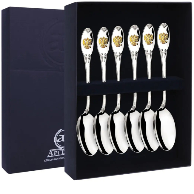 Серебряный набор чайных ложек "Единство" с позолотой, на 6 персон Серебряный набор чайных ложек "Единство" с позолотой, на 6 персон