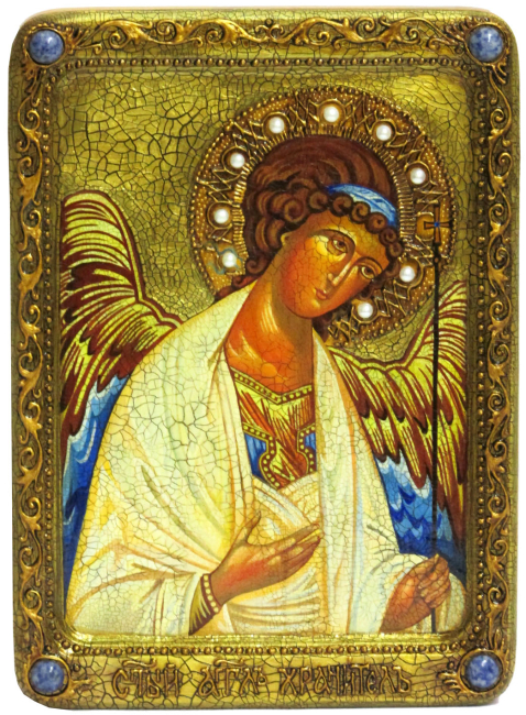 Живописная икона Ангела Хранителя на кипарисе