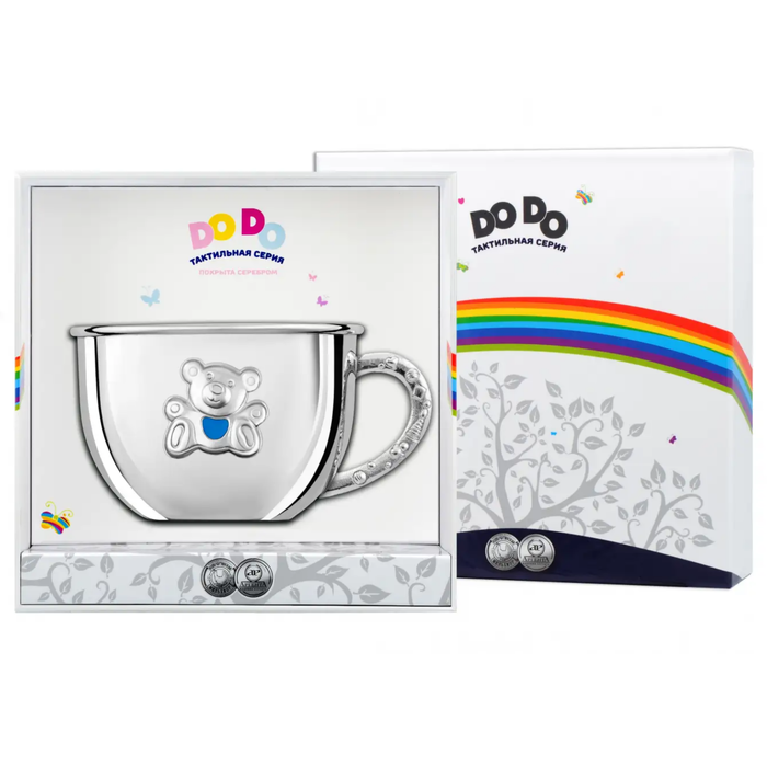 Посеребренная бульонница детская "Мишка" с голубой с эмалью, на 1 персону - артикул: AK01729 | Мосподарок 