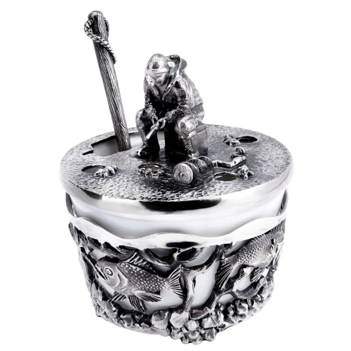 Серебряная солонка "Рыбак" с чернением - артикул: AK01400 | Мосподарок 