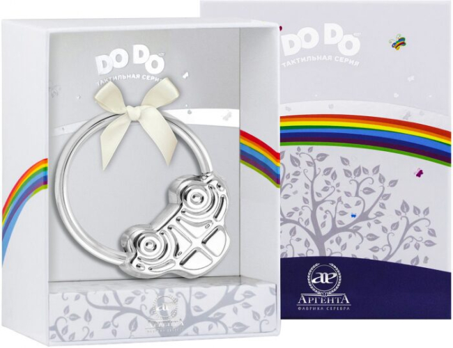 Детская серебряная погремушка DODO "Машинка" на кольце
