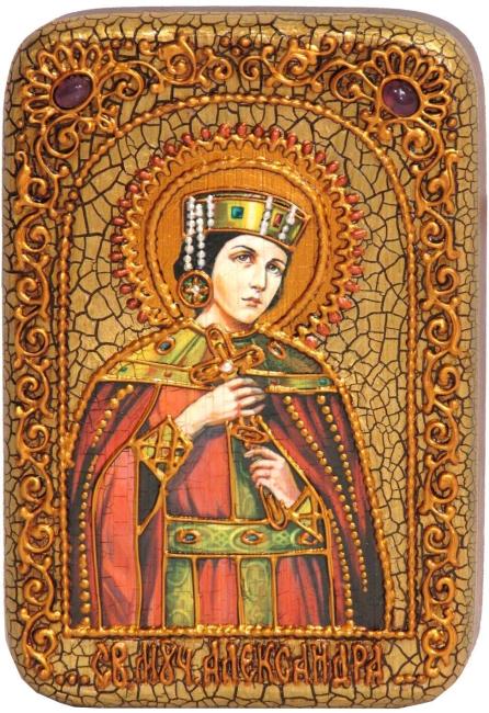 Настольная икона "Святая мученица Александра Римская" на мореном дубе