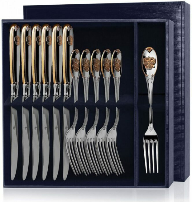 Серебряный столовый набор "Единство" с позолотой, 12 предметов