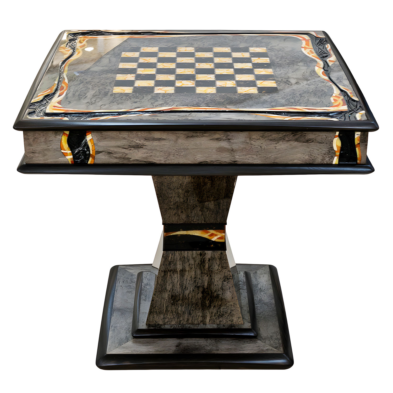 Шахматный стол из тонированной карельской берёзы и янтаря - артикул: 75272 | Мосподарок 