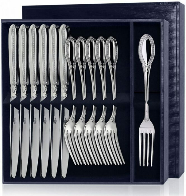 Серебряный столовый набор "Император": вилка и нож, 12 предметов Серебряный столовый набор "Император": вилка и нож, 12 предметов
