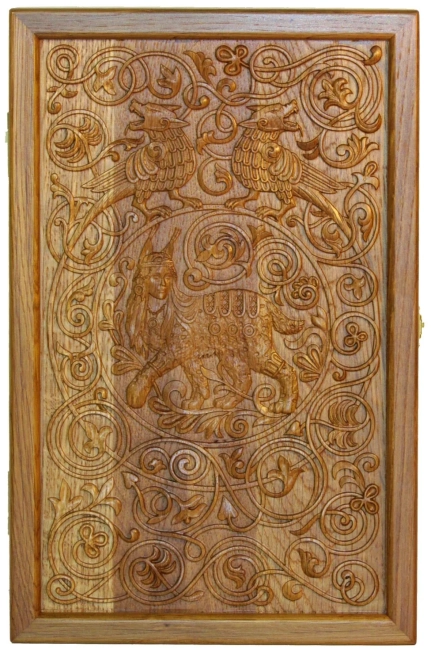 Резные дорожные нарды-шашки из массива чёрного дуба "Арысь-поле"