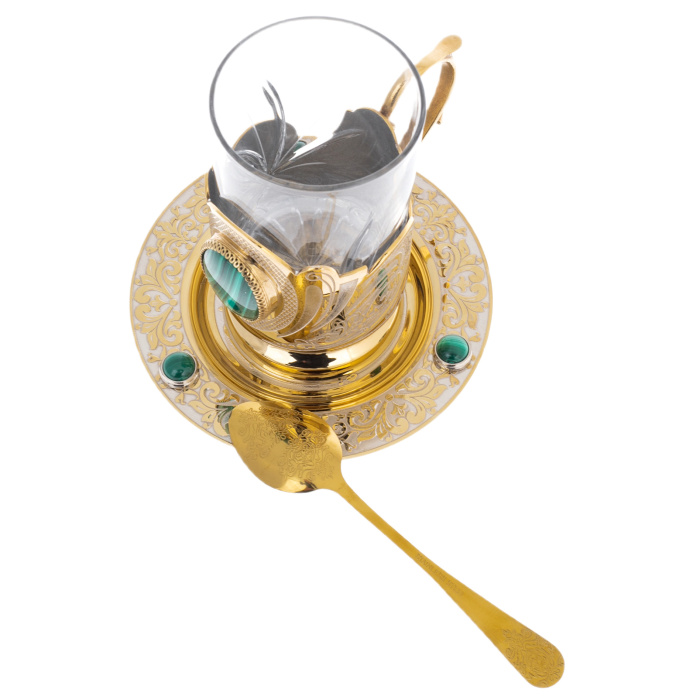 Подстаканник "Украшенный" с малахитом, Златоуст - артикул: 301134 | Мосподарок 