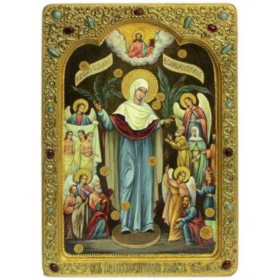 Живописная икона Божией матери «Всех Скорбящих Радость с грошиками»