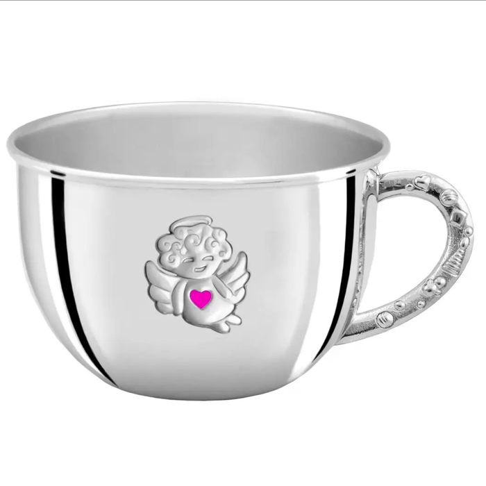 Посеребренная бульонница детская "Ангел" с розовой с эмалью, на 1 персону - артикул: AK01728 | Мосподарок 