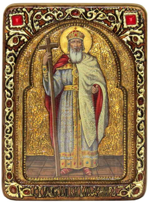 Живописная икона "Святой равноапостольный князь Владимир" на кипарисе