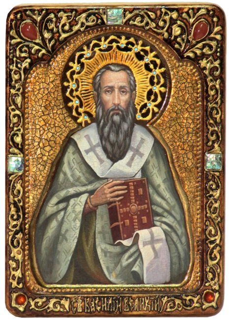 Живописная икона "Святитель Василий Великий" на кипарисе