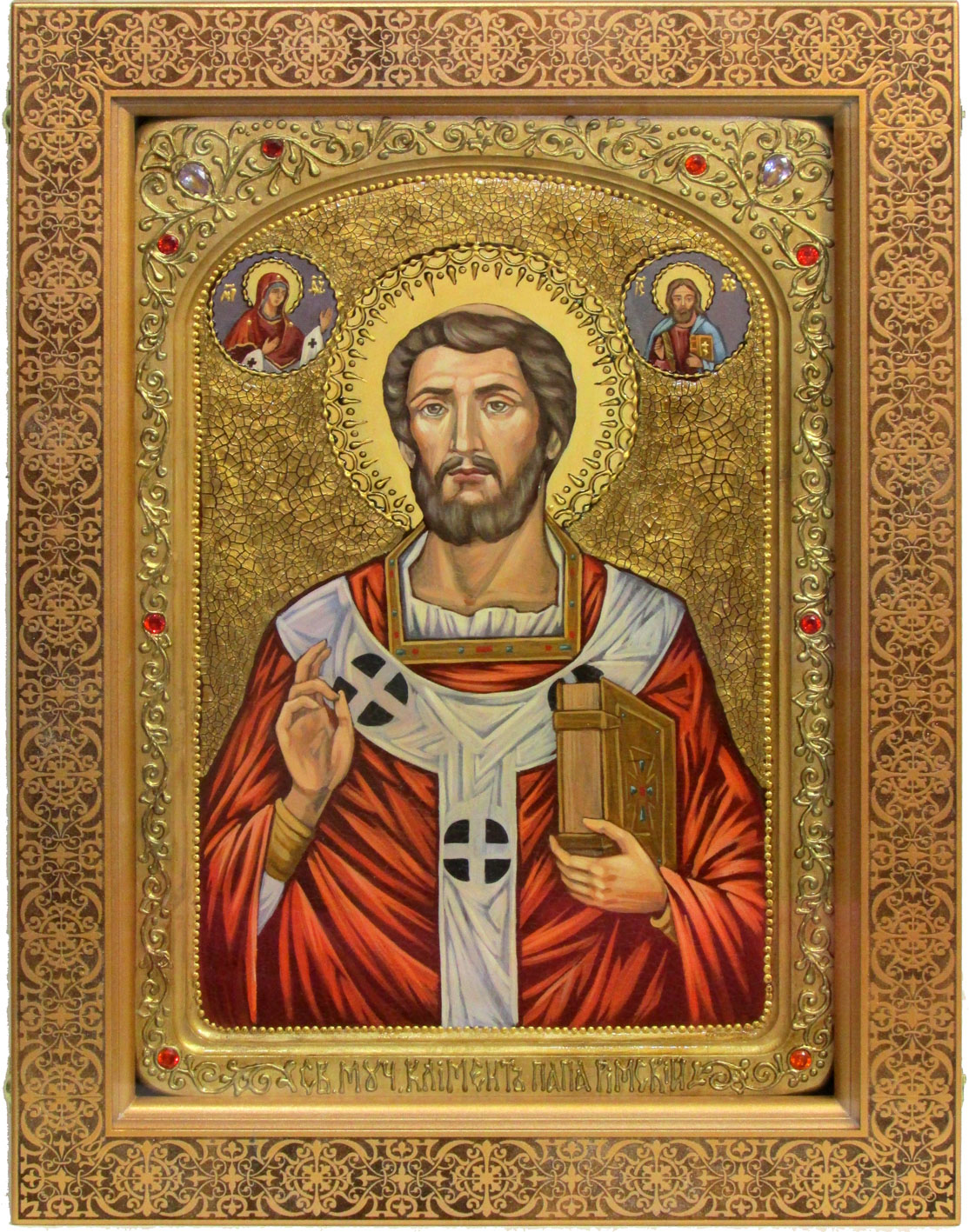 Живописная икона "Священномученик Климент, папа Римский" на кипарисе в березовом киоте - купить в Москве | Мосподарок 