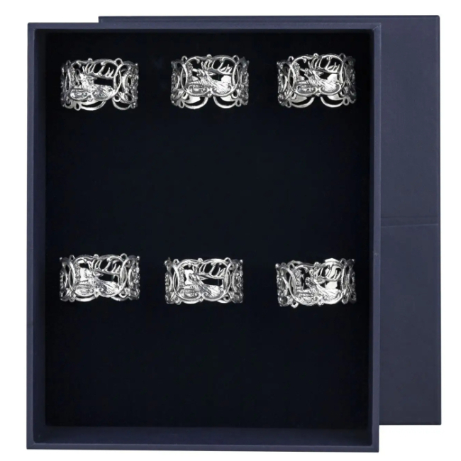 Набор серебряных колец для салфеток "Королевская охота" на 6 персон Набор серебряных колец для салфеток "Королевская охота" на 6 персон