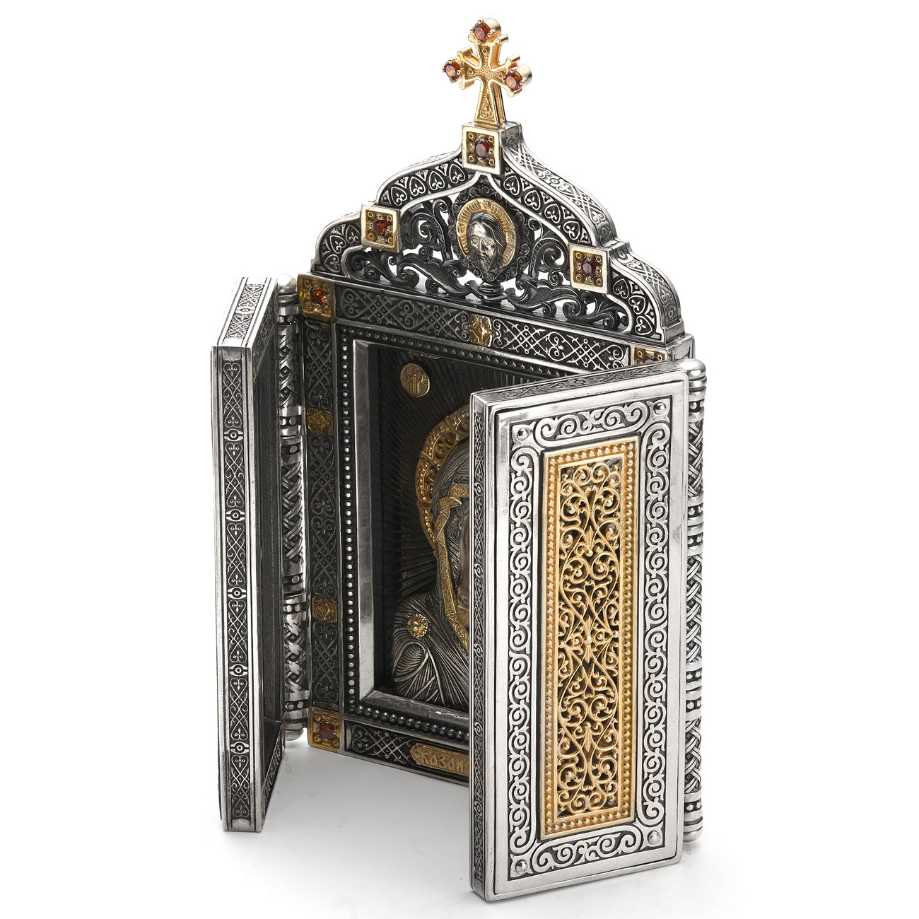 Серебряный складень «Казанская Богоматерь» с позолотой