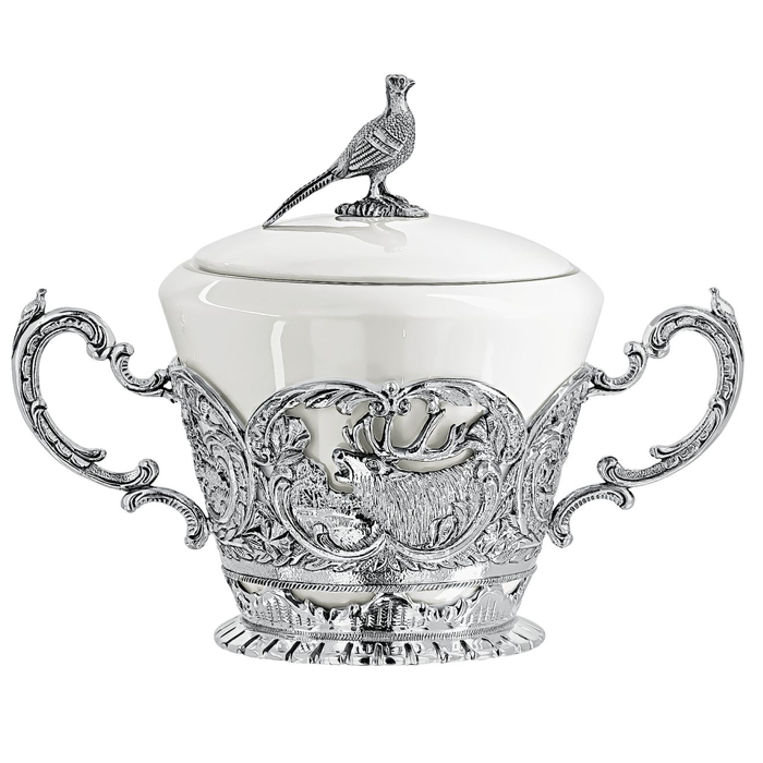 Набор серебряный "Королевская охота": ложка, чашка, чайник, сахарница - артикул: AK01781 | Мосподарок 