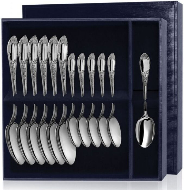 Серебряный столовый набор "Престиж": ложка и чайная ложка, на 6 персон Серебряный столовый набор "Престиж": ложка и чайная ложка, на 6 персон