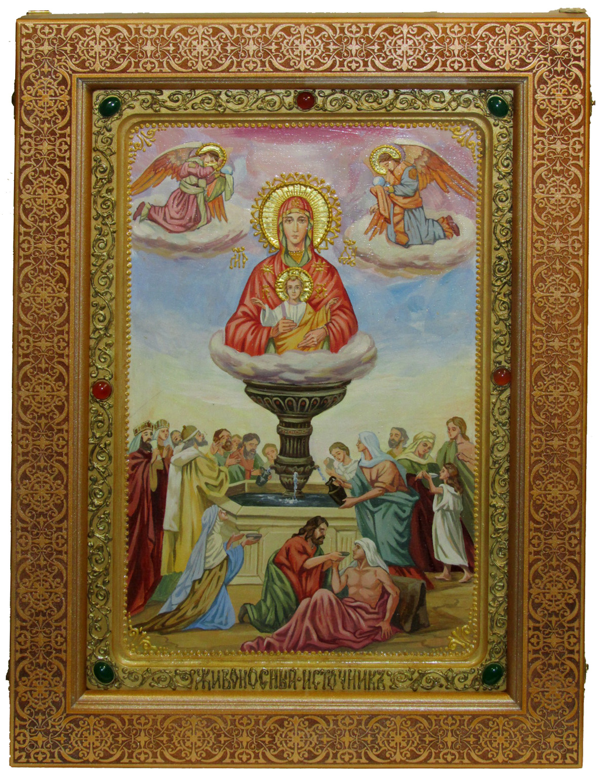 Живописная икона Образ Божией Матери "Живоносный источник" на кипарисе в березовом киоте - купить в Москве | Мосподарок 