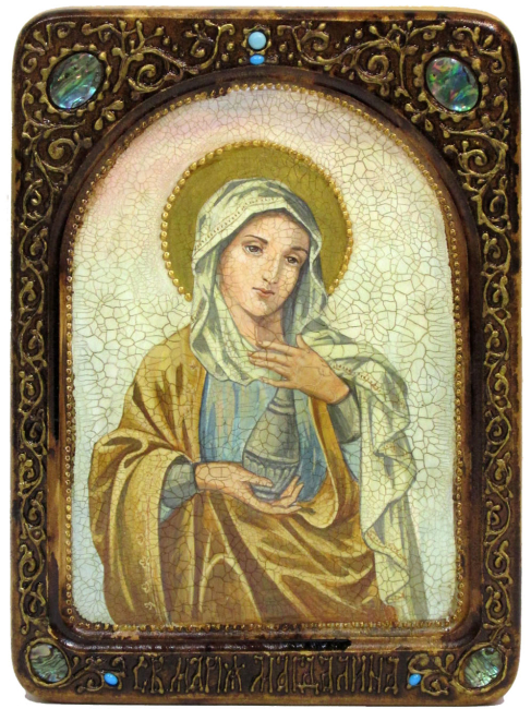 Живописная икона "Святая Равноапостольная Мария Магдалина" на кипарисе