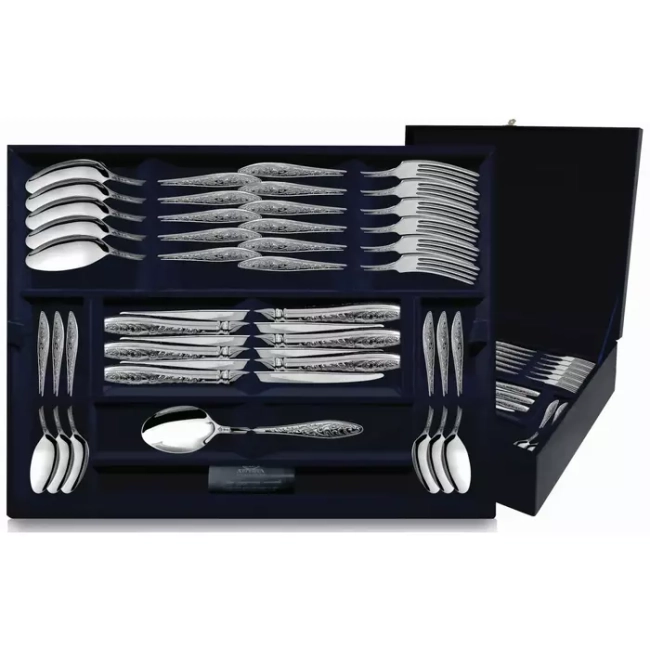 Серебряный столовый набор "Морозко": вилка, ложка, нож, чайная ложка