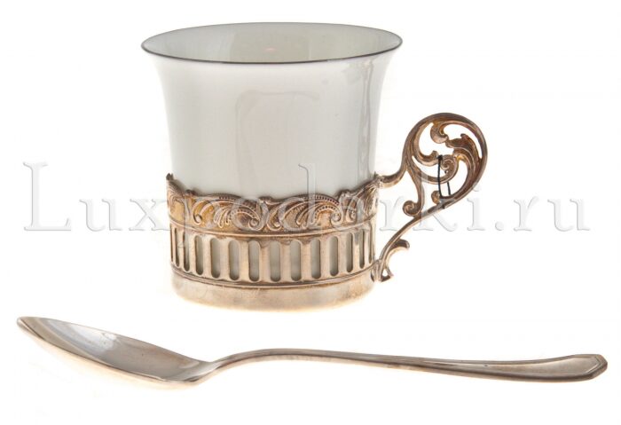 Кофейная чашка из серебра "Богема" с ложкой - артикул: AK01153 - стоимость: 18 800 руб. Кофейная чашка из серебра "Богема" с ложкой - артикул: AK01153 | Мосподарок